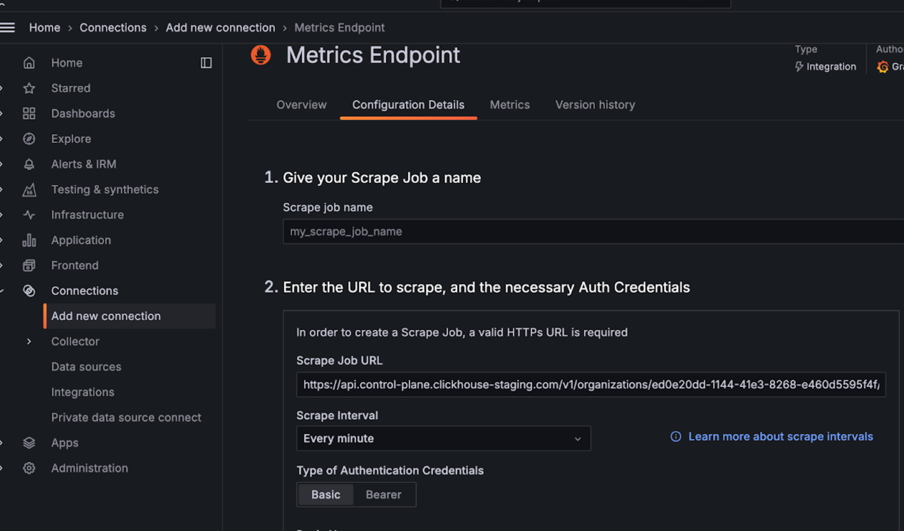 Configure Grafana Metrics Endpoint - Zoomed